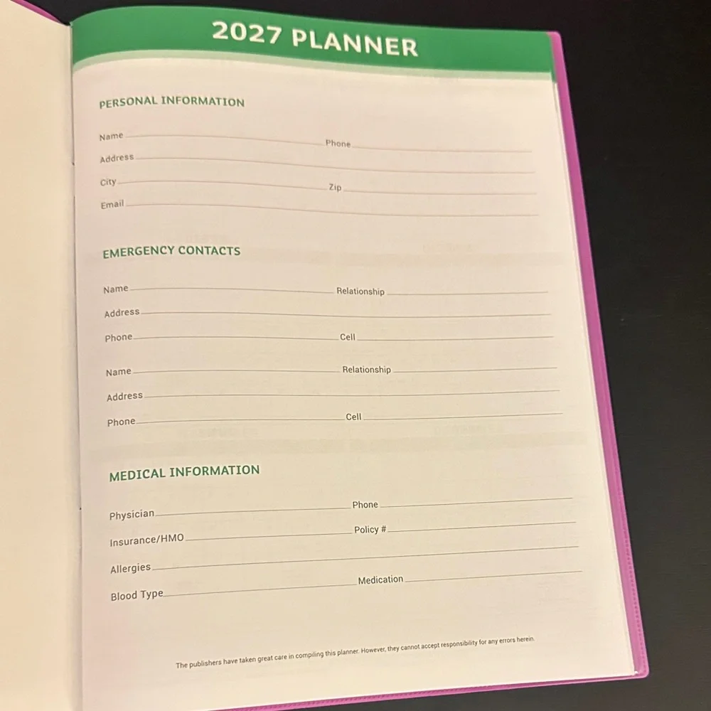 2027 Planner large Pink Hardcover Notebook